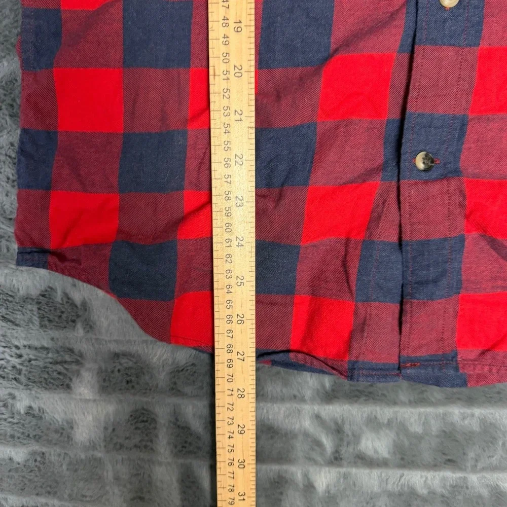 Banana Republic Luxe Flannel Grant Fit Shirt Mens Medium Red Navy Buffalo Plaid